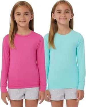 32 DEGREES Boys Girls T-Shirts Fuchsia Purple/Aruba Blue Air Mesh 2-PK Long Sleeve Tee UPF 40 Medium (10/12)