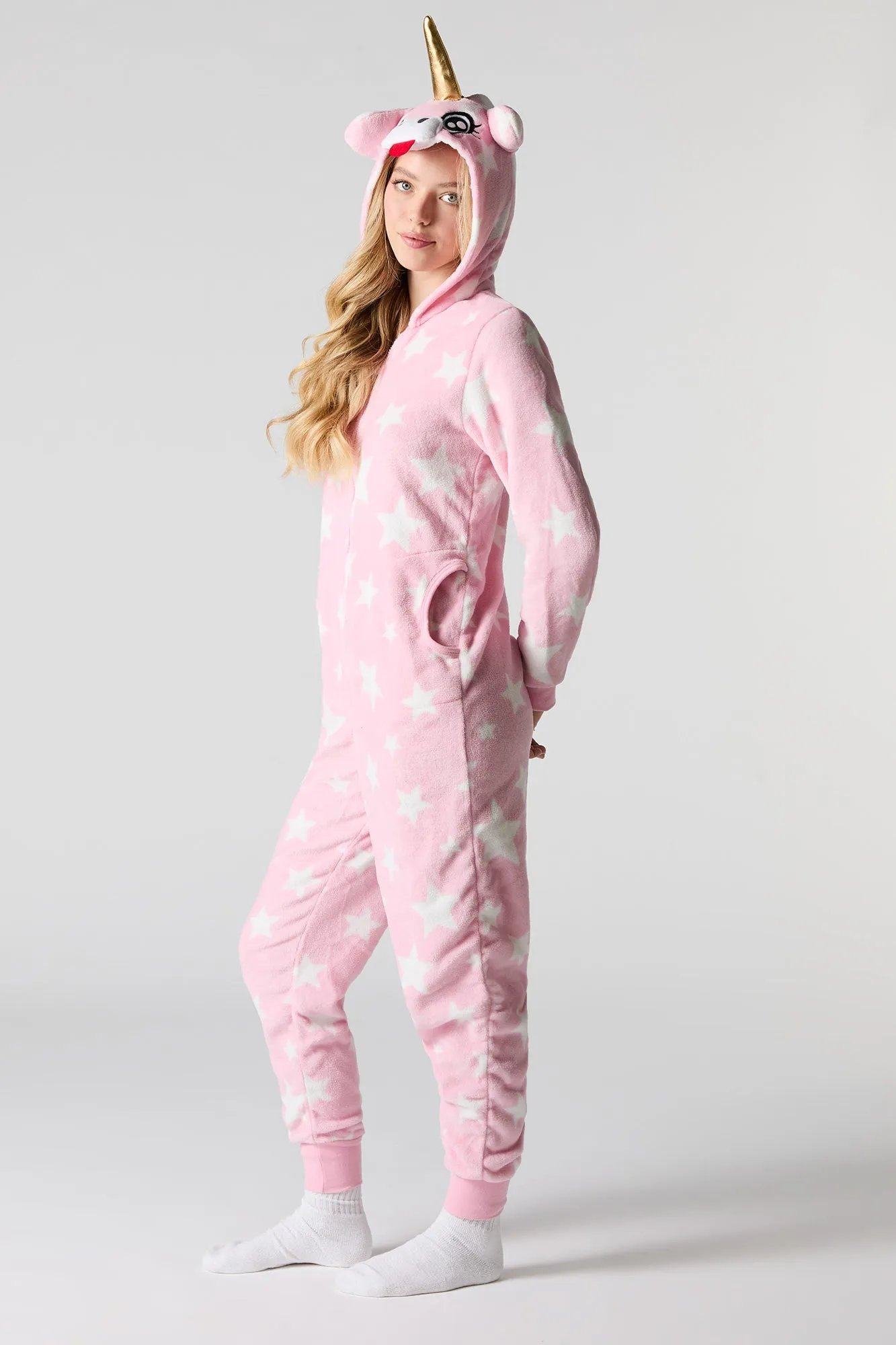 3D Unicorn Star Print Plush Onesie