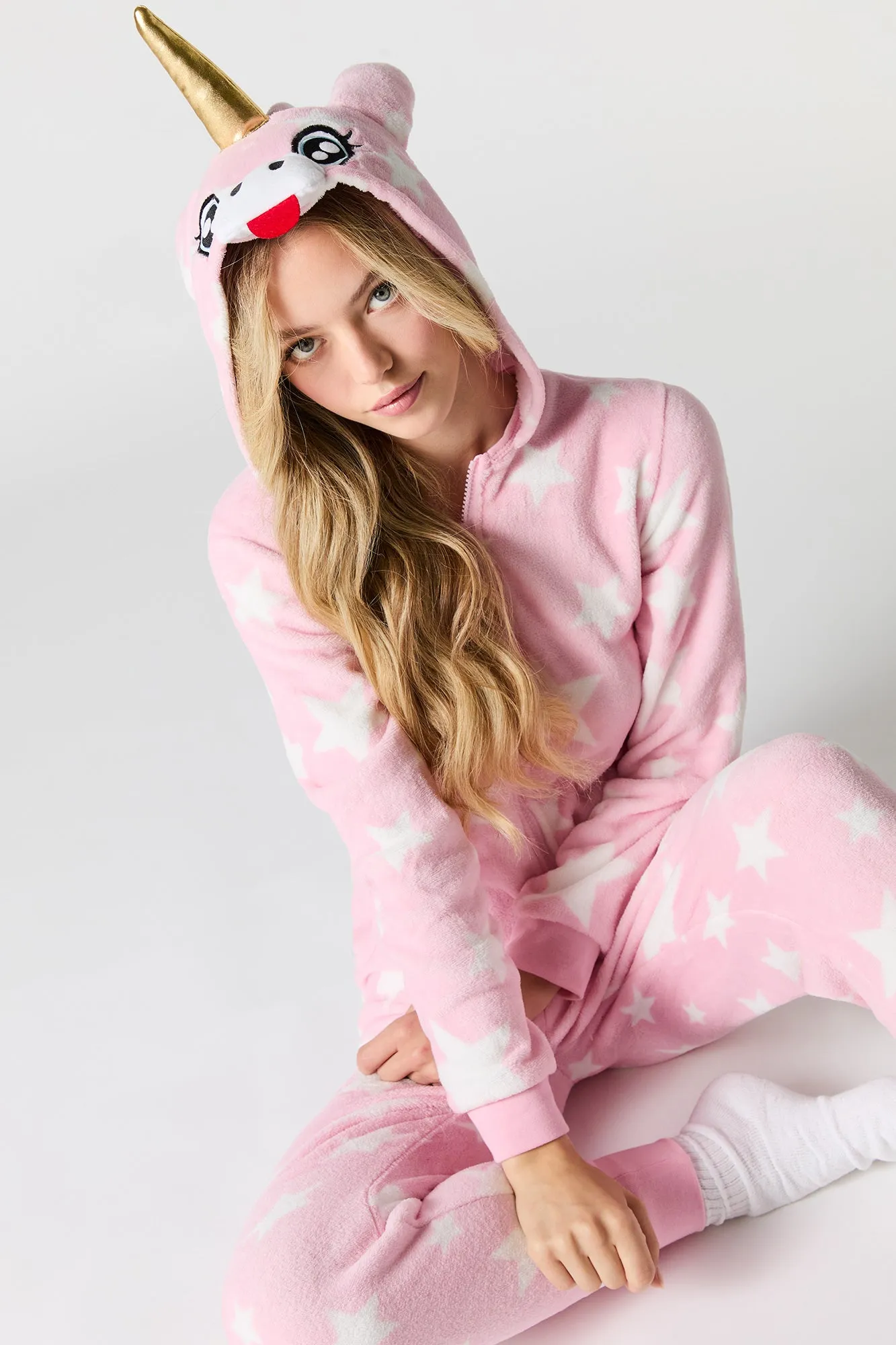 3D Unicorn Star Print Plush Onesie