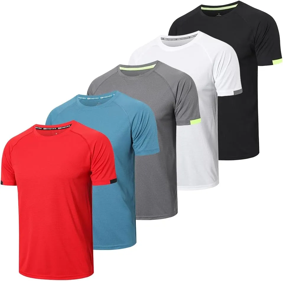 5 Pack Workout Shirts for Men Quick Dry Crew Neck Short Sleeve Tee Tops Moisture Wicking Athletic Light Gym T-Shirts