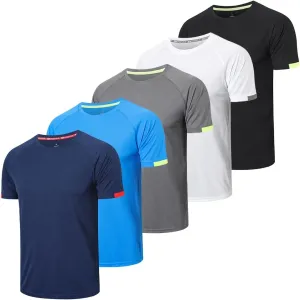 5 Pack Workout Shirts for Men Quick Dry Crew Neck Short Sleeve Tee Tops Moisture Wicking Athletic Light Gym T-Shirts