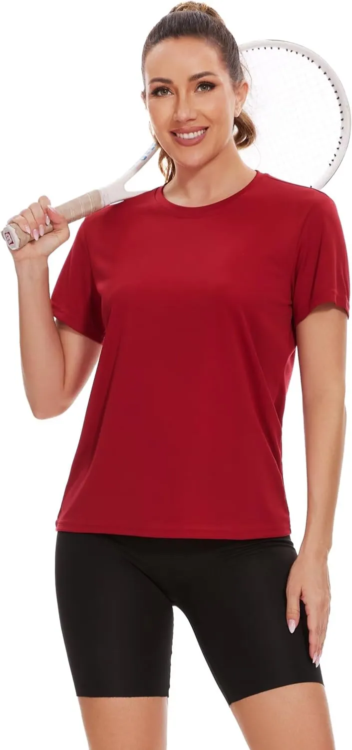 6 Pack Workout Tops for Women Short Sleeve UPF Sun Protection Athletic T Shirts Quick Dry Tennis Yoga Running Crew Neck Tee