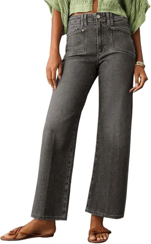 Astylish Womens Wide Leg Jeans High Waisted Stretchy Buttoned Denim Pants Trendy 2025 with Pocket