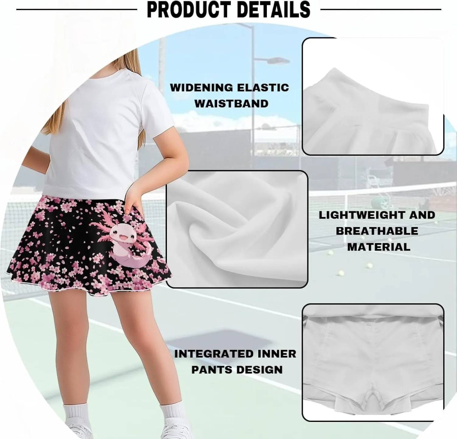 Athletic Skort with Pocket for Girls 5-14 Lightweight Breathable Flowy Skirt Built in Shorts