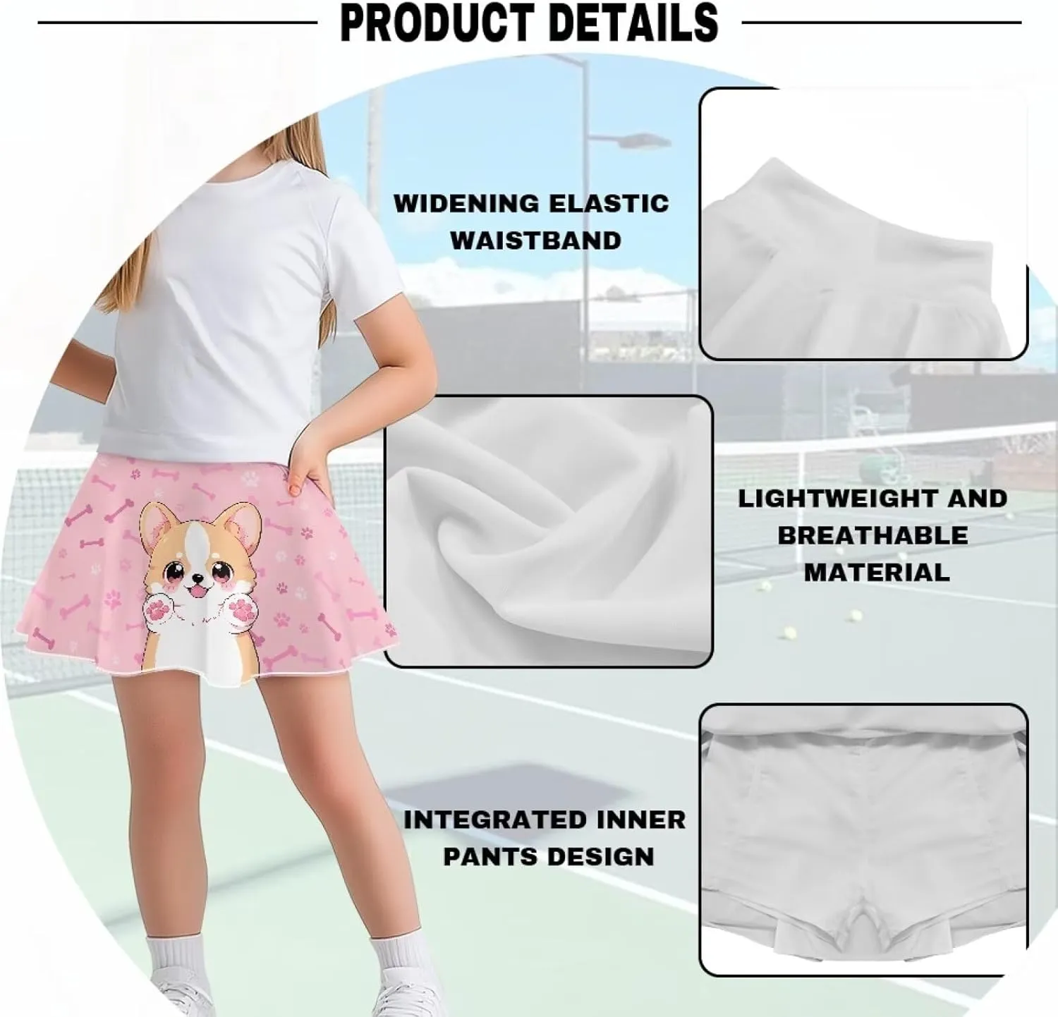 Athletic Skort with Pocket for Girls 5-14 Lightweight Breathable Flowy Skirt Built in Shorts