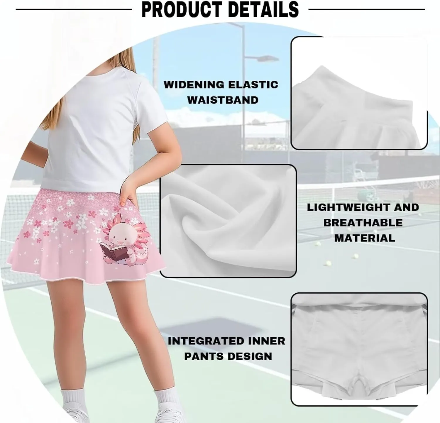 Athletic Skort with Pocket for Girls 5-14 Lightweight Breathable Flowy Skirt Built in Shorts
