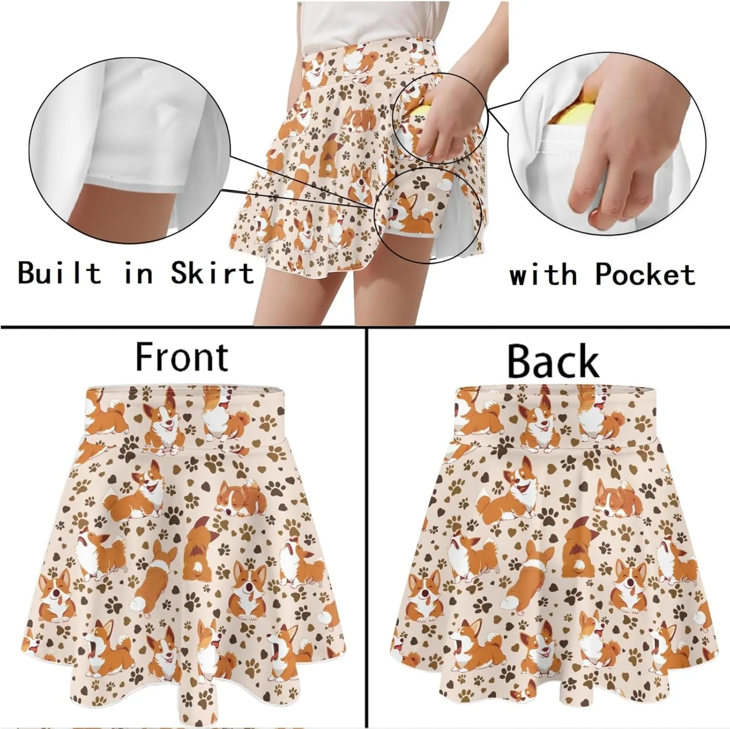 Athletic Skort with Pocket for Girls 5-14 Lightweight Breathable Flowy Skirt Built in Shorts