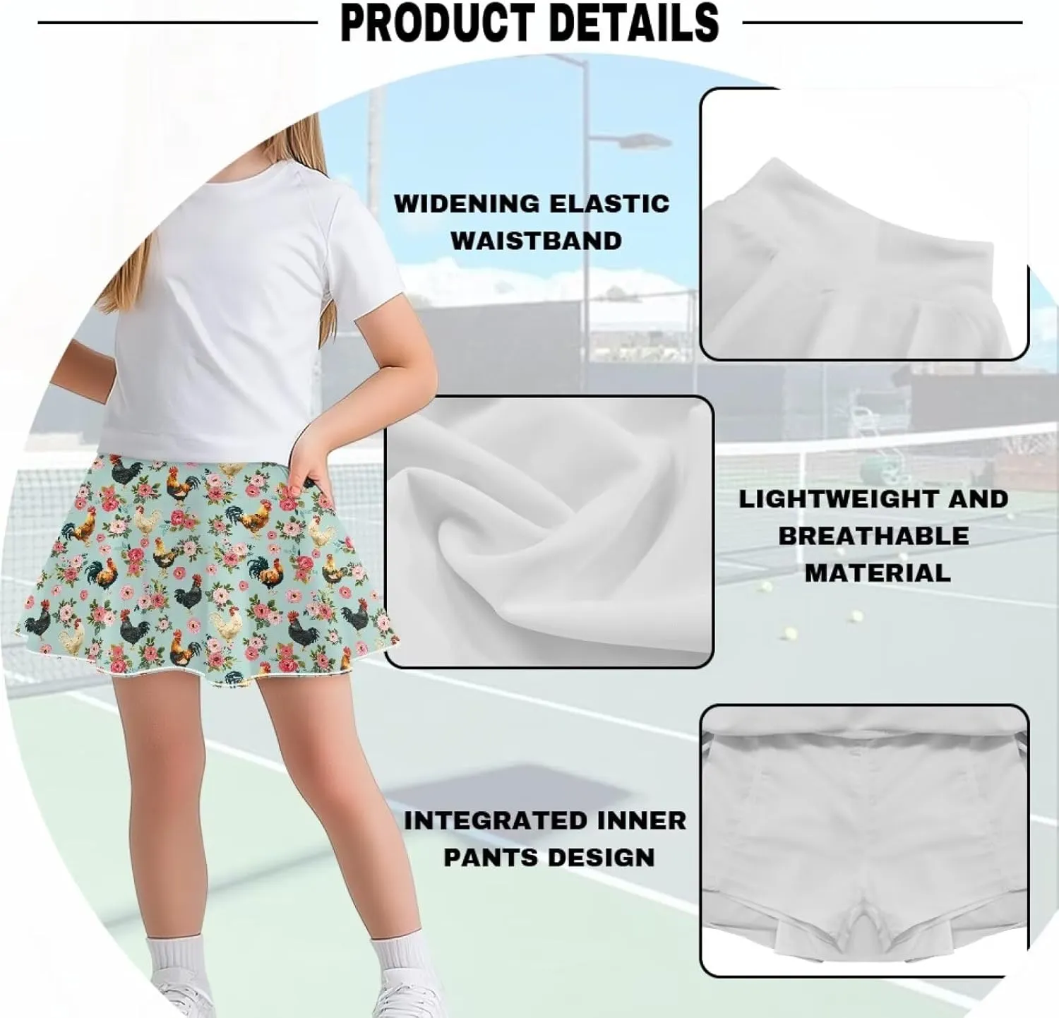 Athletic Skort with Pocket for Girls 5-14 Lightweight Breathable Flowy Skirt Built in Shorts