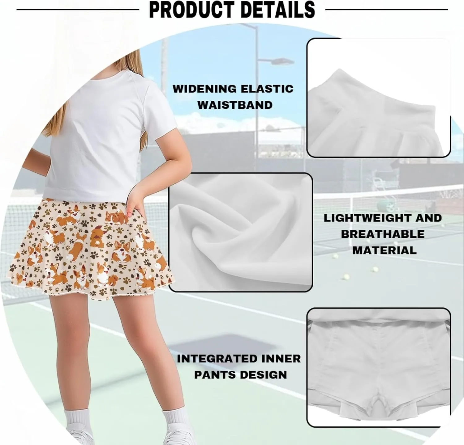 Athletic Skort with Pocket for Girls 5-14 Lightweight Breathable Flowy Skirt Built in Shorts