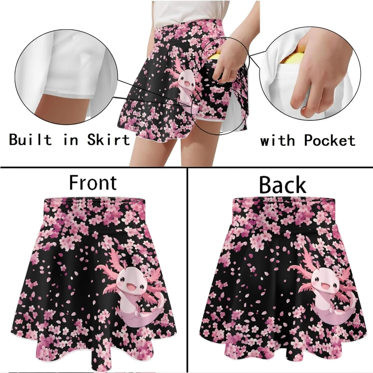 Athletic Skort with Pocket for Girls 5-14 Lightweight Breathable Flowy Skirt Built in Shorts