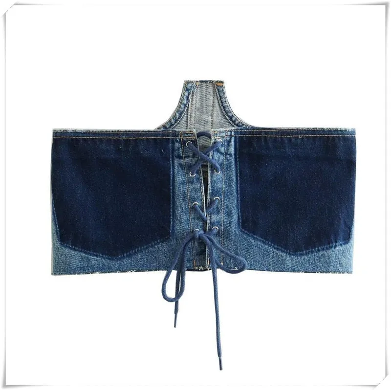 Back Bandage Jeans Crop Short & Top