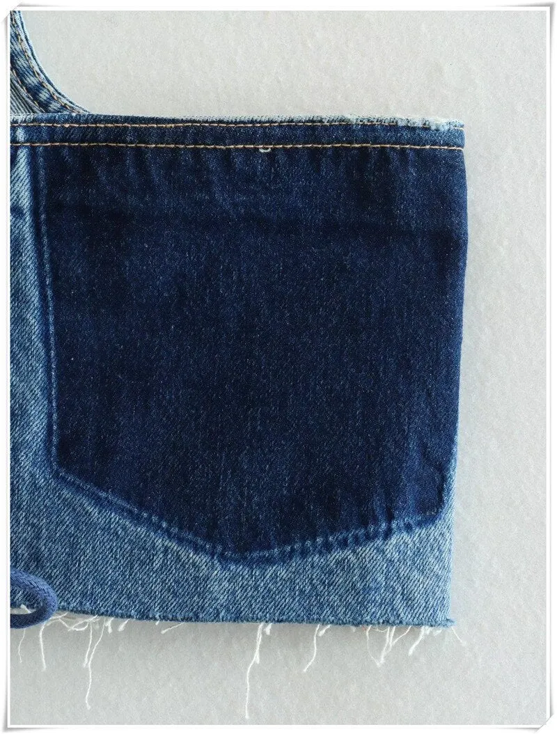 Back Bandage Jeans Crop Short & Top