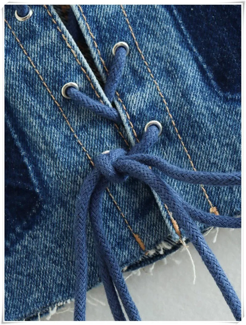 Back Bandage Jeans Crop Short & Top