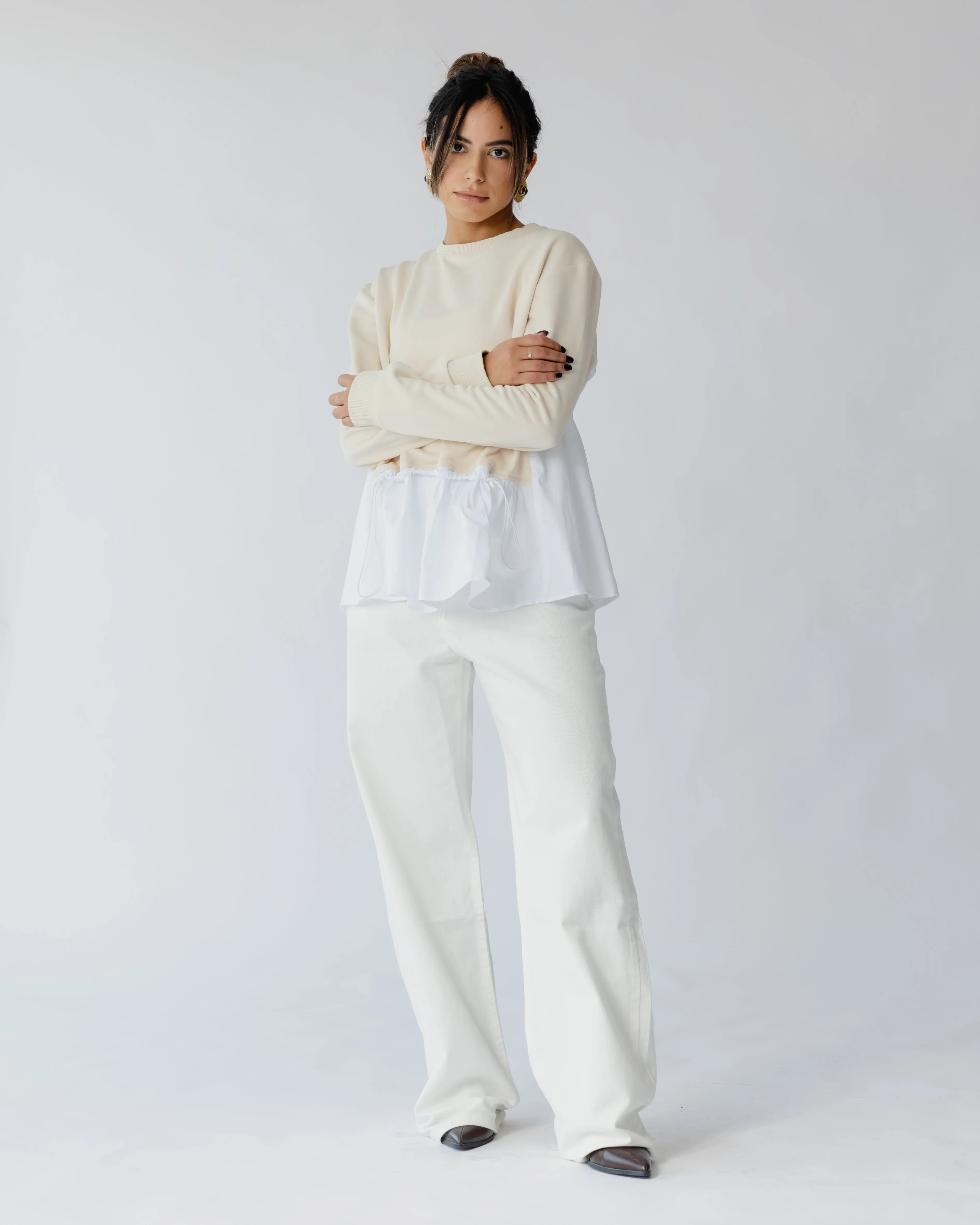 Back To Basic Top in Beige X White