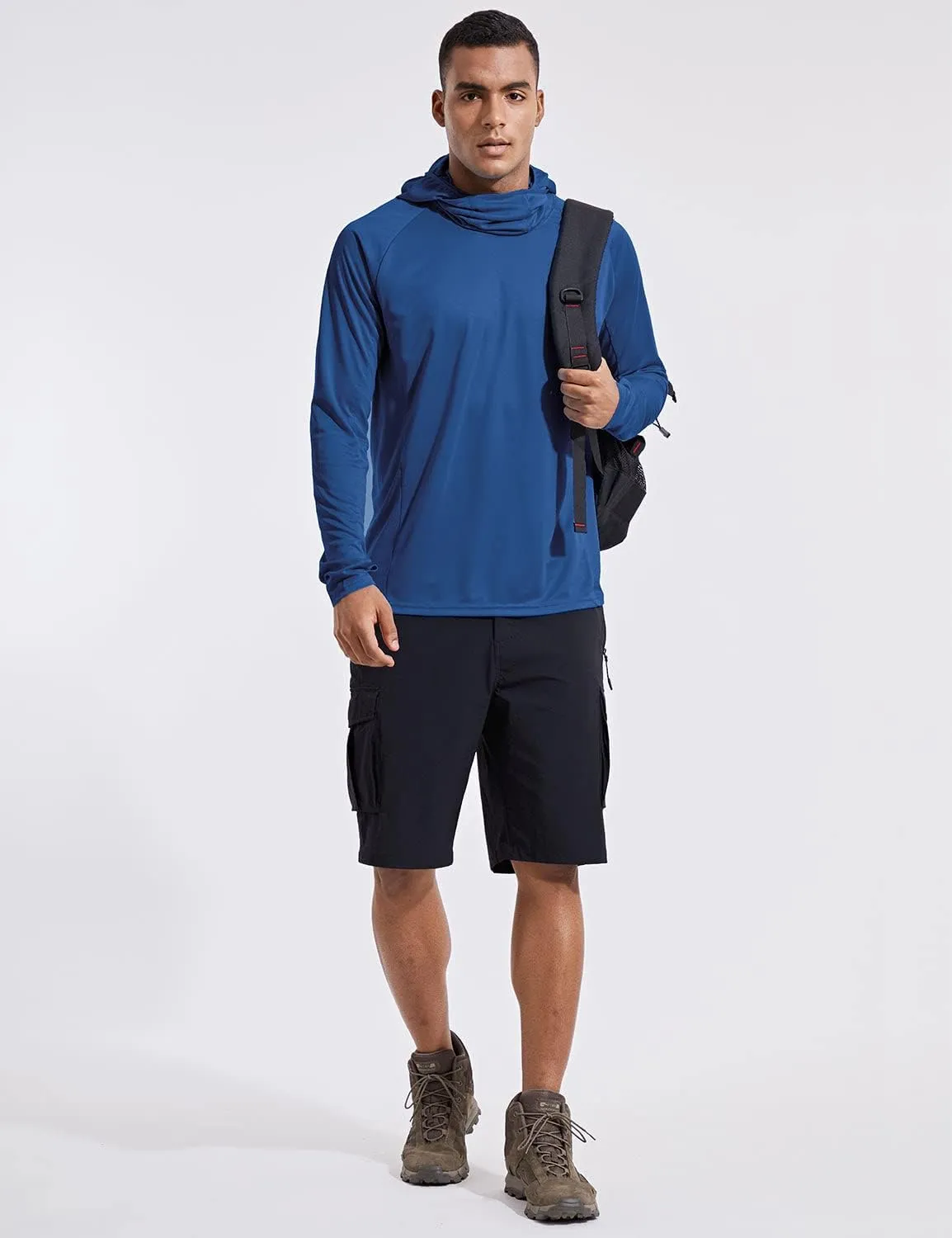 baleaf Men's Sun Protection Hoodie Shirt UPF 50  Long Sleeve UV SPF T-Shirts with Mask Rash Guard Fishing Lightweight