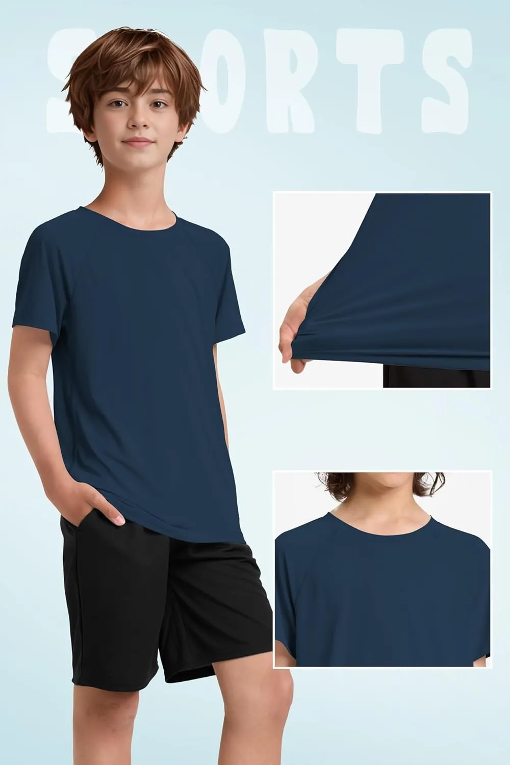 Boys UPF 50  Mesh Athletic Quick Dry T-Shirts Moisture Wicking Active Short Sleeve Mesh Shirts Tops for Boys