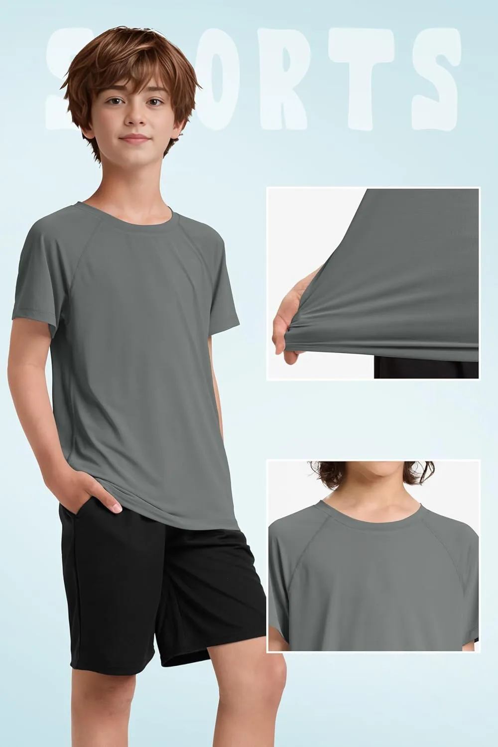 Boys UPF 50  Mesh Athletic Quick Dry T-Shirts Moisture Wicking Active Short Sleeve Mesh Shirts Tops for Boys