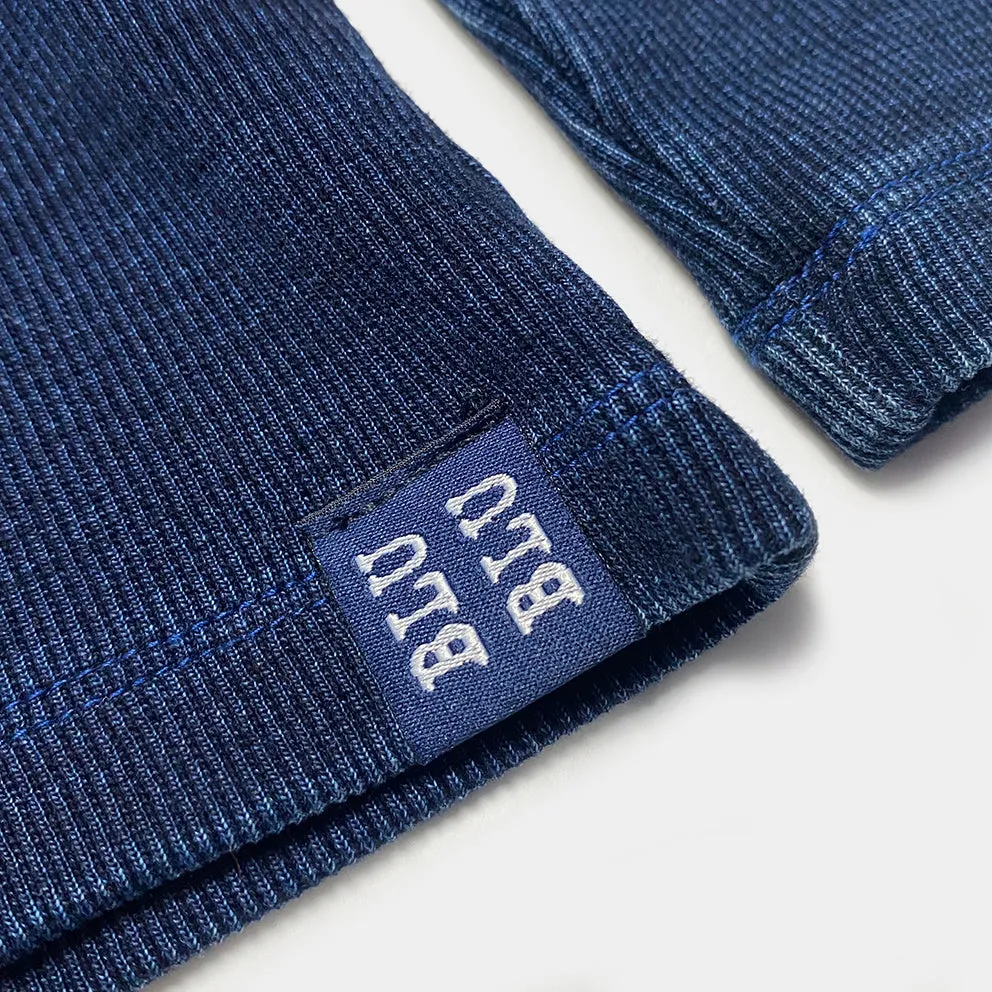 BZEN M.3084 MIZUIRO-RI REGULAR FIT LONG SLEEVE 3 BUTTON HENLEY INDIGO 2X2 RIB-400GSM-E0 INDIGO