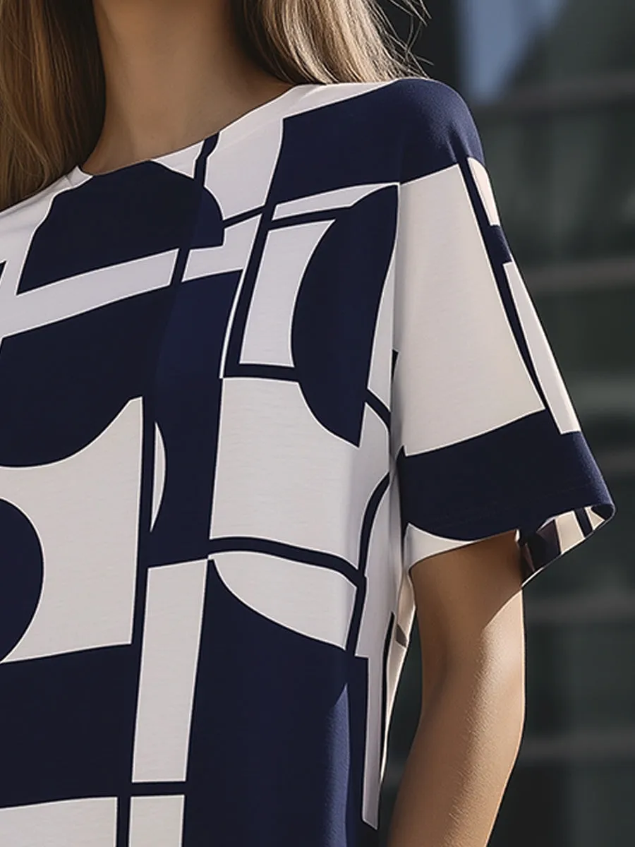 Casual Round Neck Cotton Irregular Print T-shirt