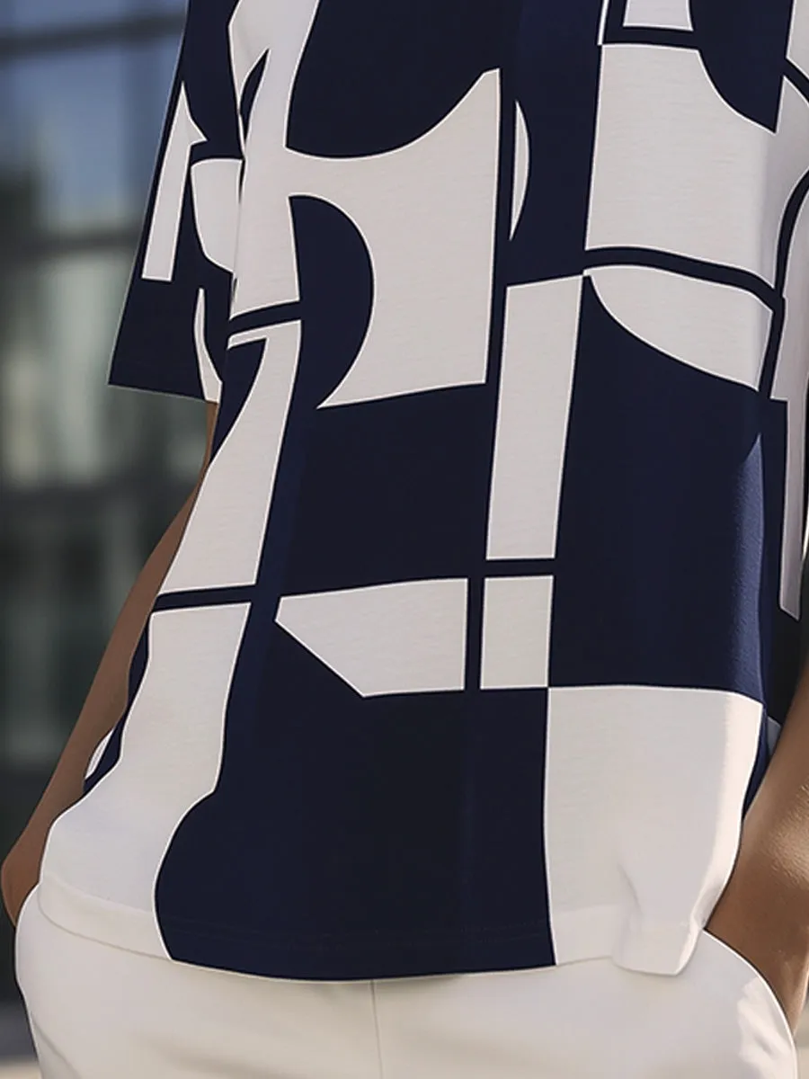 Casual Round Neck Cotton Irregular Print T-shirt