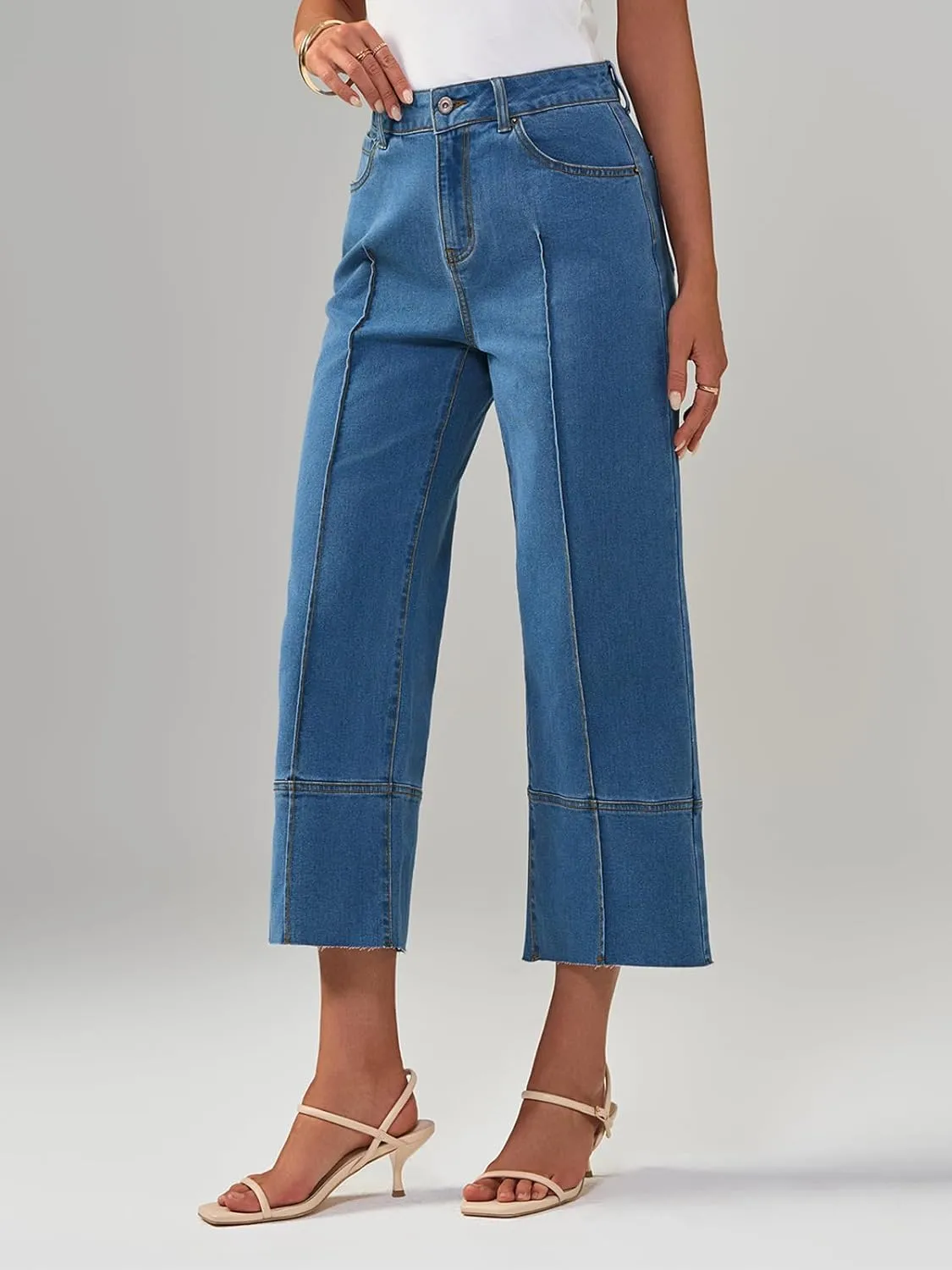 Cicy Bell Womens Baggy Wide Leg Cropped Jeans Casual High Waisted Loose Vintage Denim Pants with Pockets