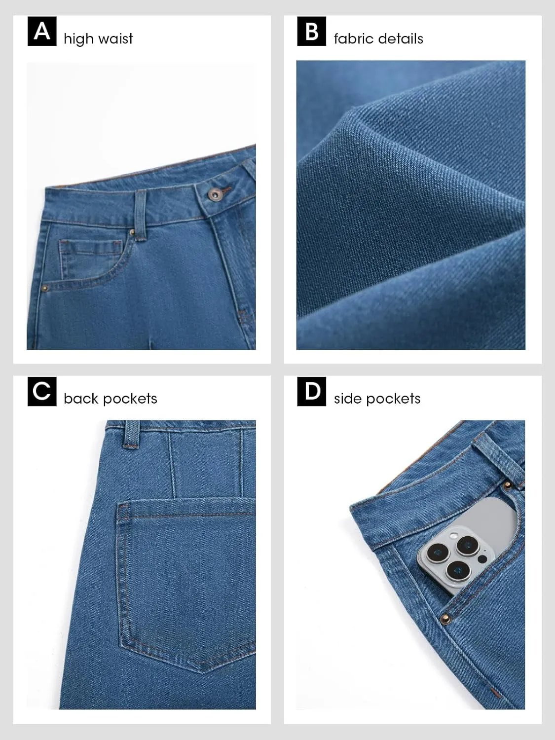 Cicy Bell Womens Baggy Wide Leg Cropped Jeans Casual High Waisted Loose Vintage Denim Pants with Pockets