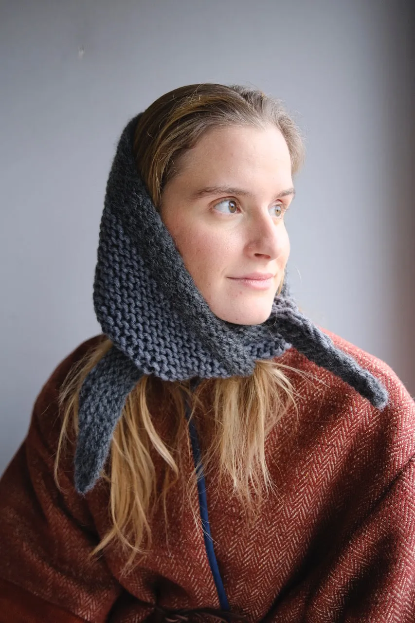 Crocheted Wool Triangle Scarf. Grey