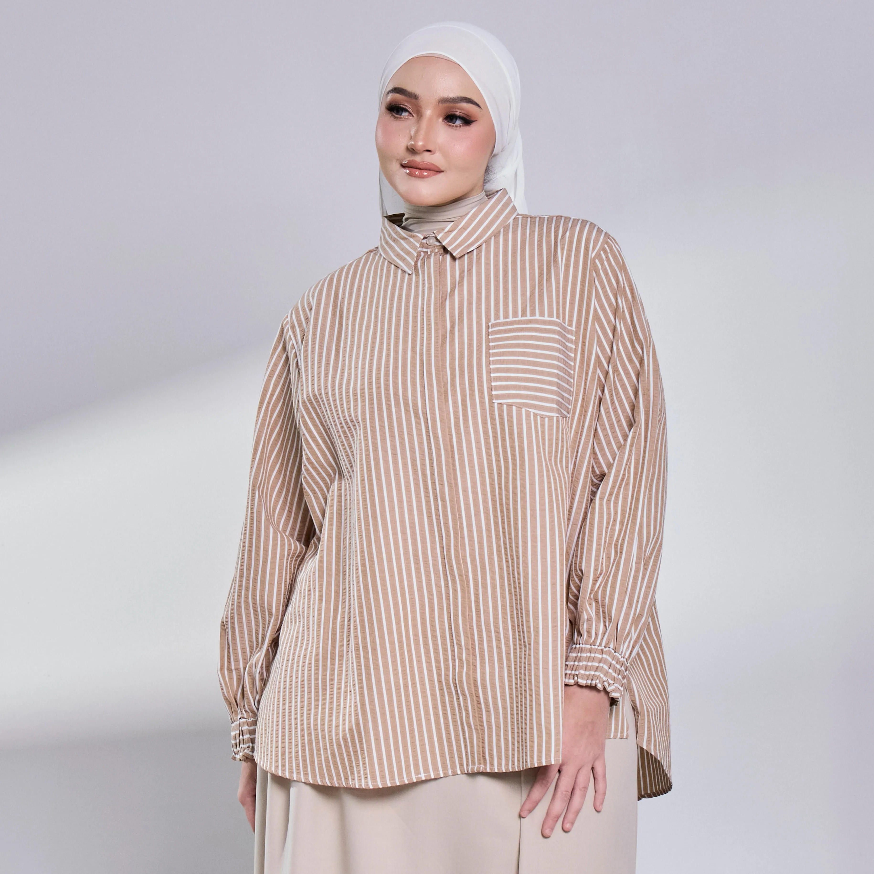 Elora Sheersucker Blouse - Brown Stripe