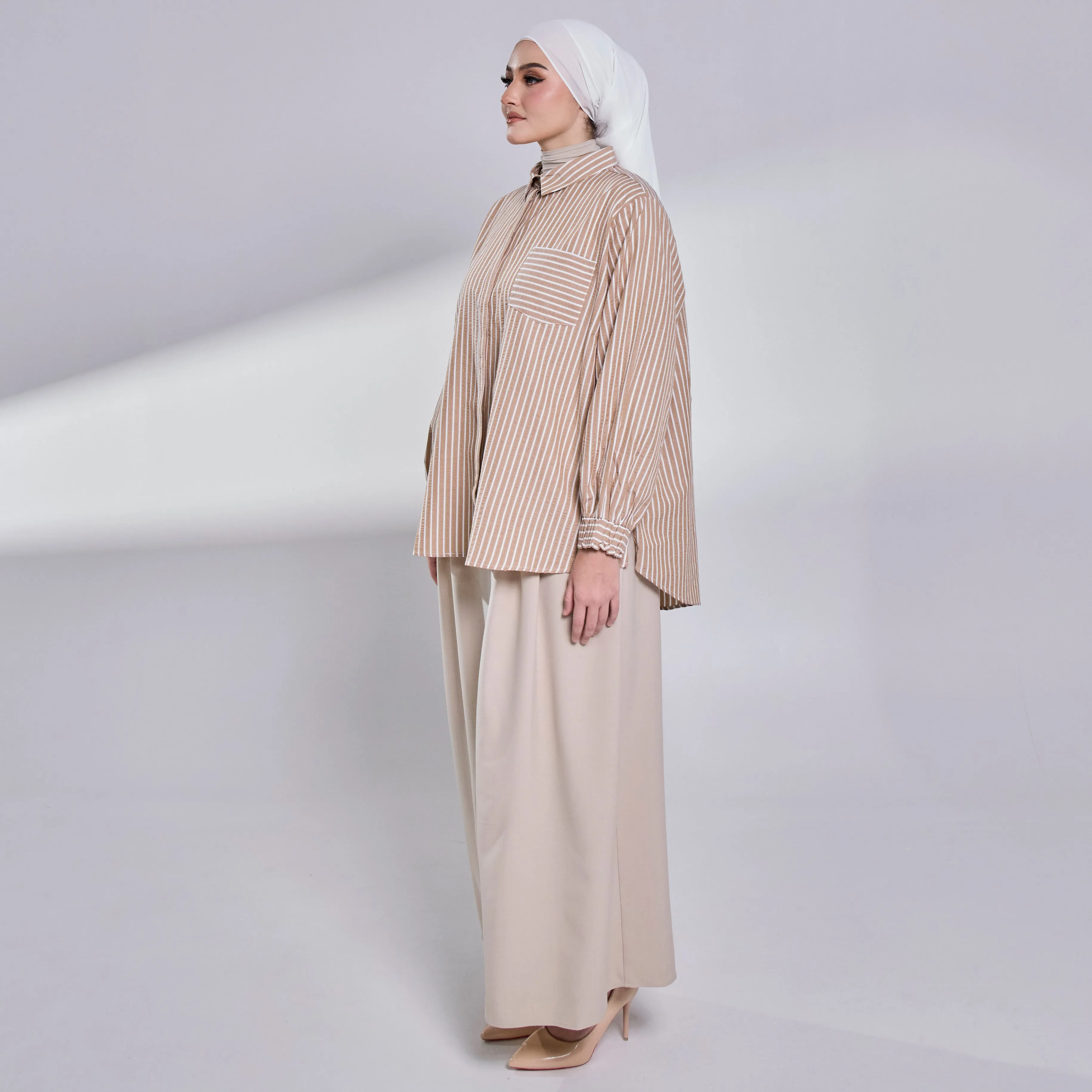 Elora Sheersucker Blouse - Brown Stripe