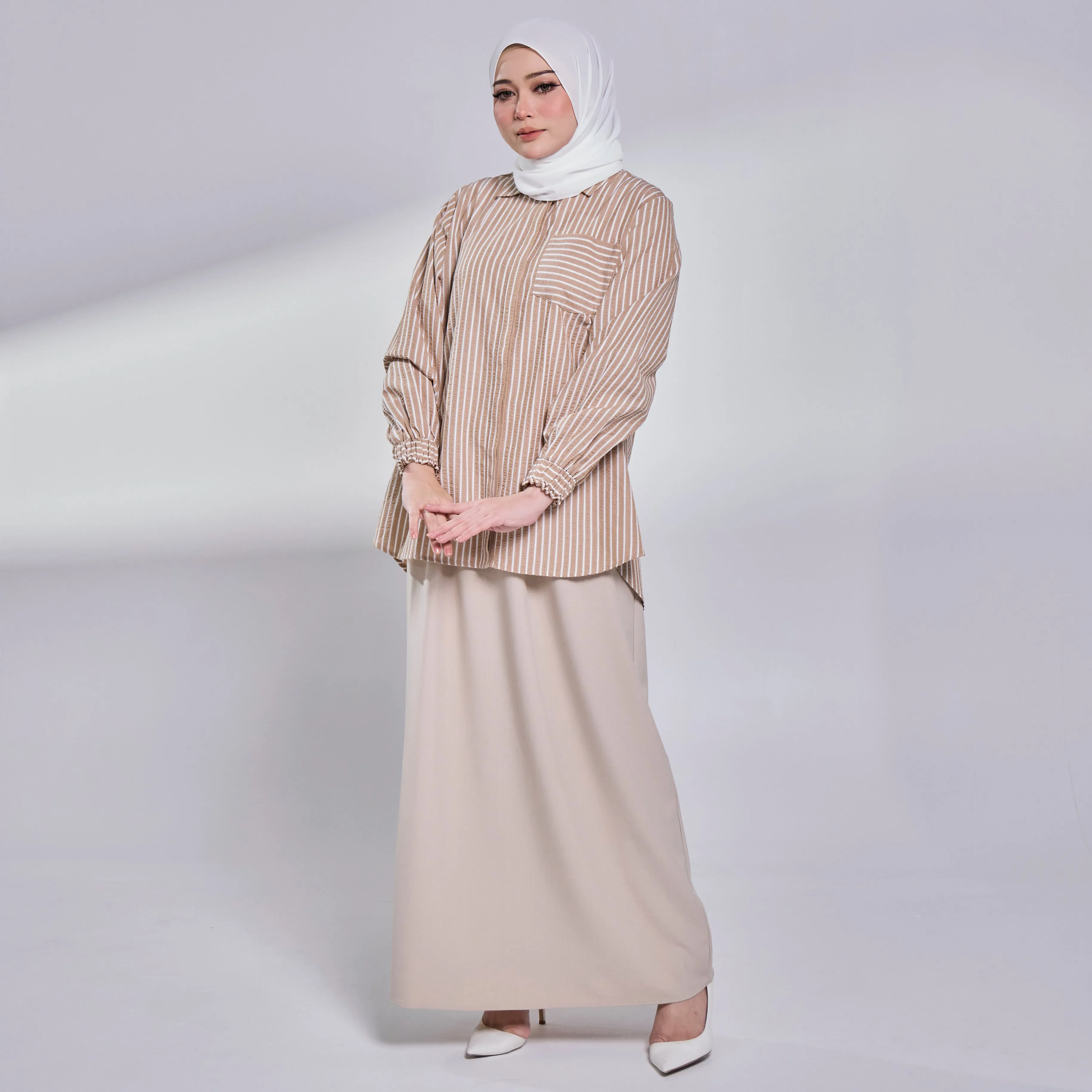 Elora Sheersucker Blouse - Brown Stripe