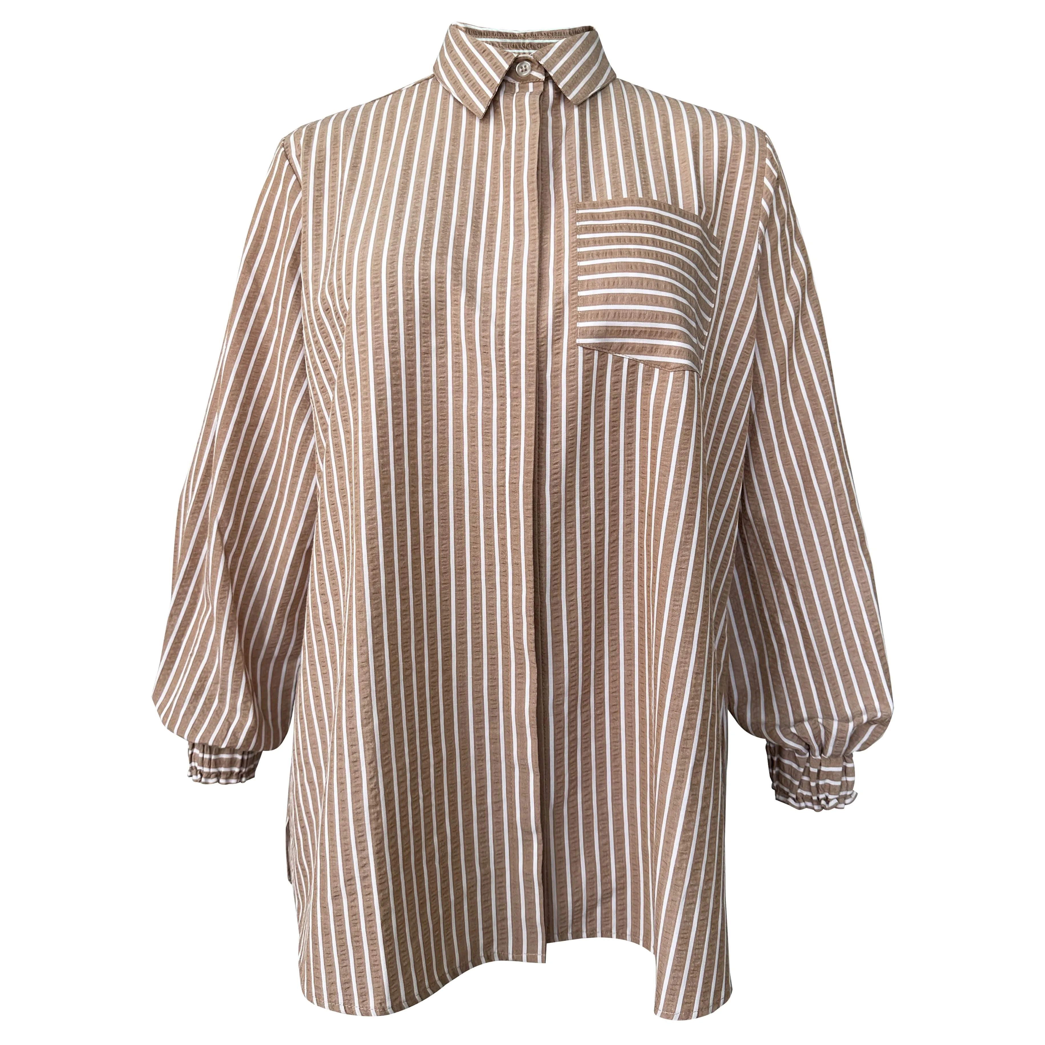 Elora Sheersucker Blouse - Brown Stripe