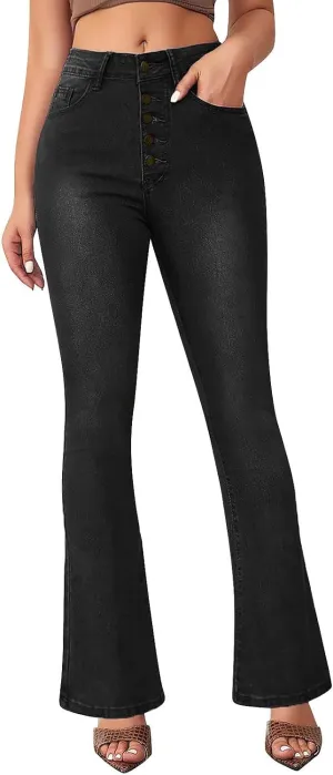 FQZWONG High Waisted Bell Bottom Jeans for Women Plus Size Wide Leg Flare Jeans Slim Fit Solid Stretch Denim Pants