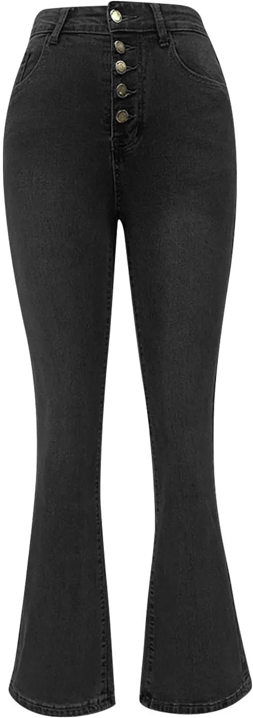 FQZWONG High Waisted Bell Bottom Jeans for Women Plus Size Wide Leg Flare Jeans Slim Fit Solid Stretch Denim Pants