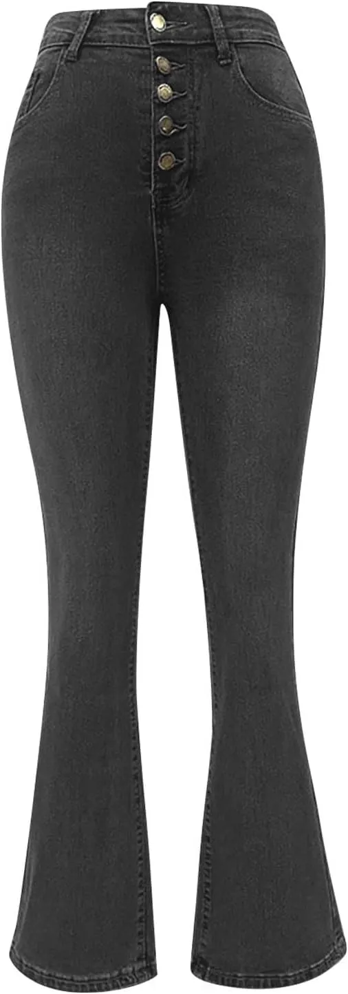 FQZWONG High Waisted Bell Bottom Jeans for Women Plus Size Wide Leg Flare Jeans Slim Fit Solid Stretch Denim Pants