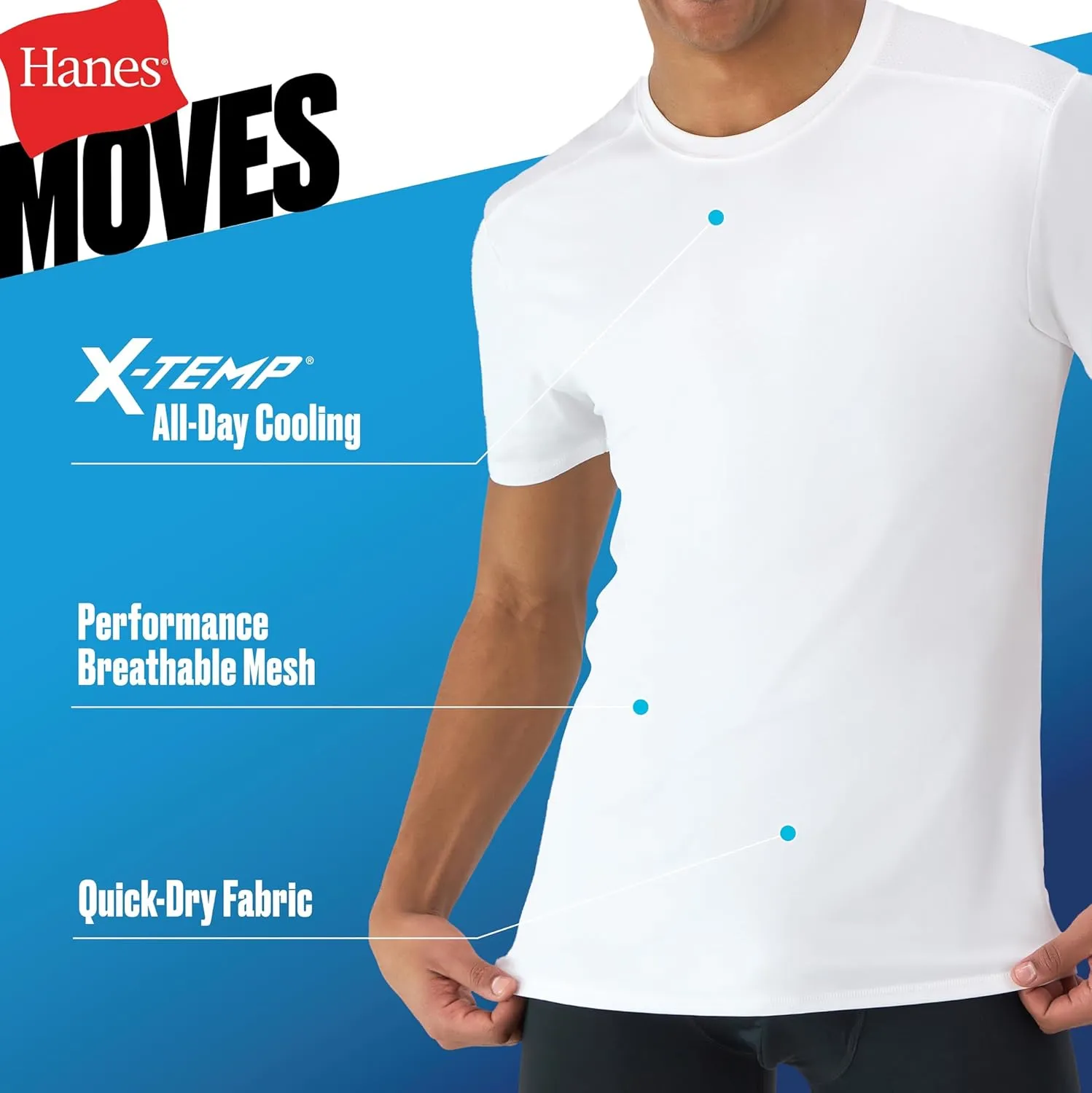 Hanes Men's Moves Breathable Mesh Back T-Shirt, X-Temp Moisture-Wicking Tee, White or Black/Grey, 3-Pack