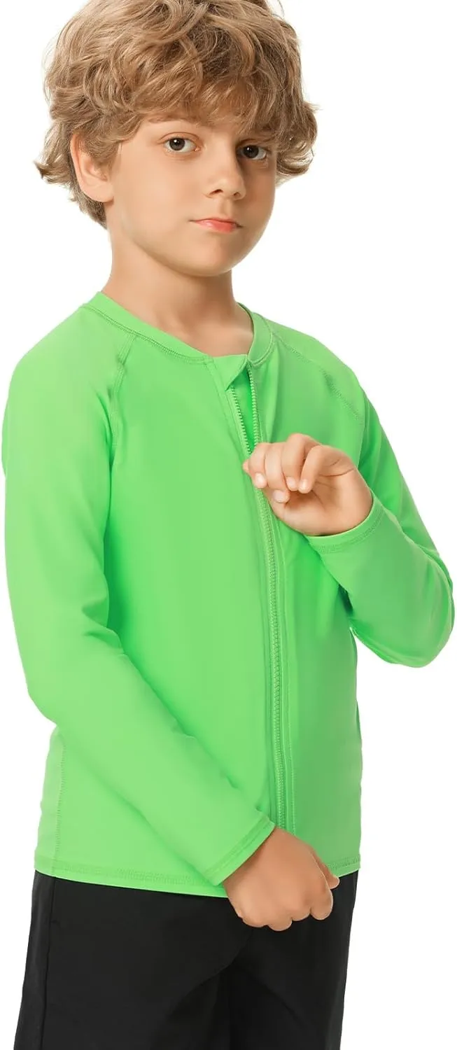 HODOSPORTS Boys UPF 50  Rash Guard Swim Shirts with Zipper Long Sleeve Quick Dry UV Protection Sun T-Shirts