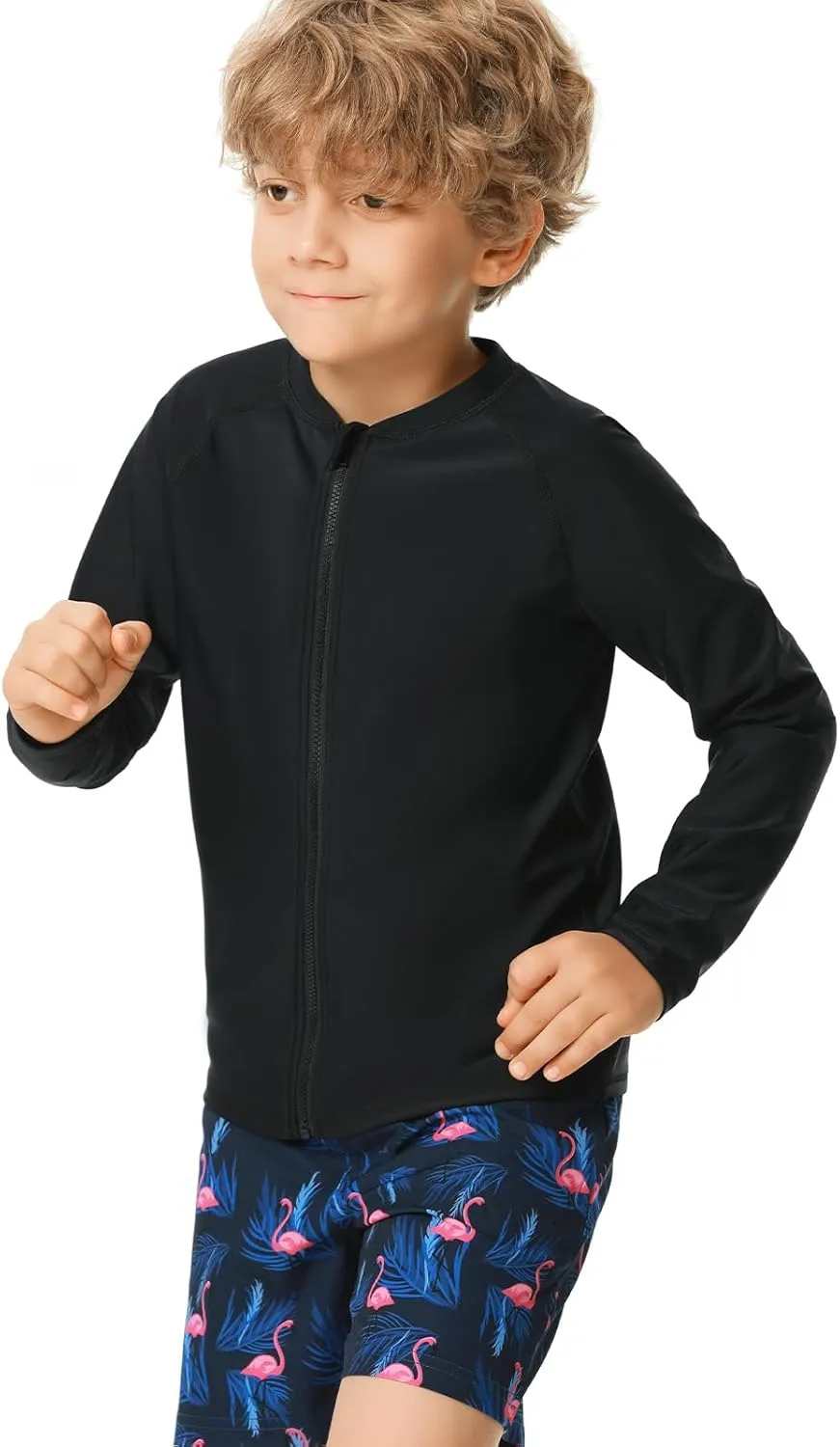 HODOSPORTS Boys UPF 50  Rash Guard Swim Shirts with Zipper Long Sleeve Quick Dry UV Protection Sun T-Shirts