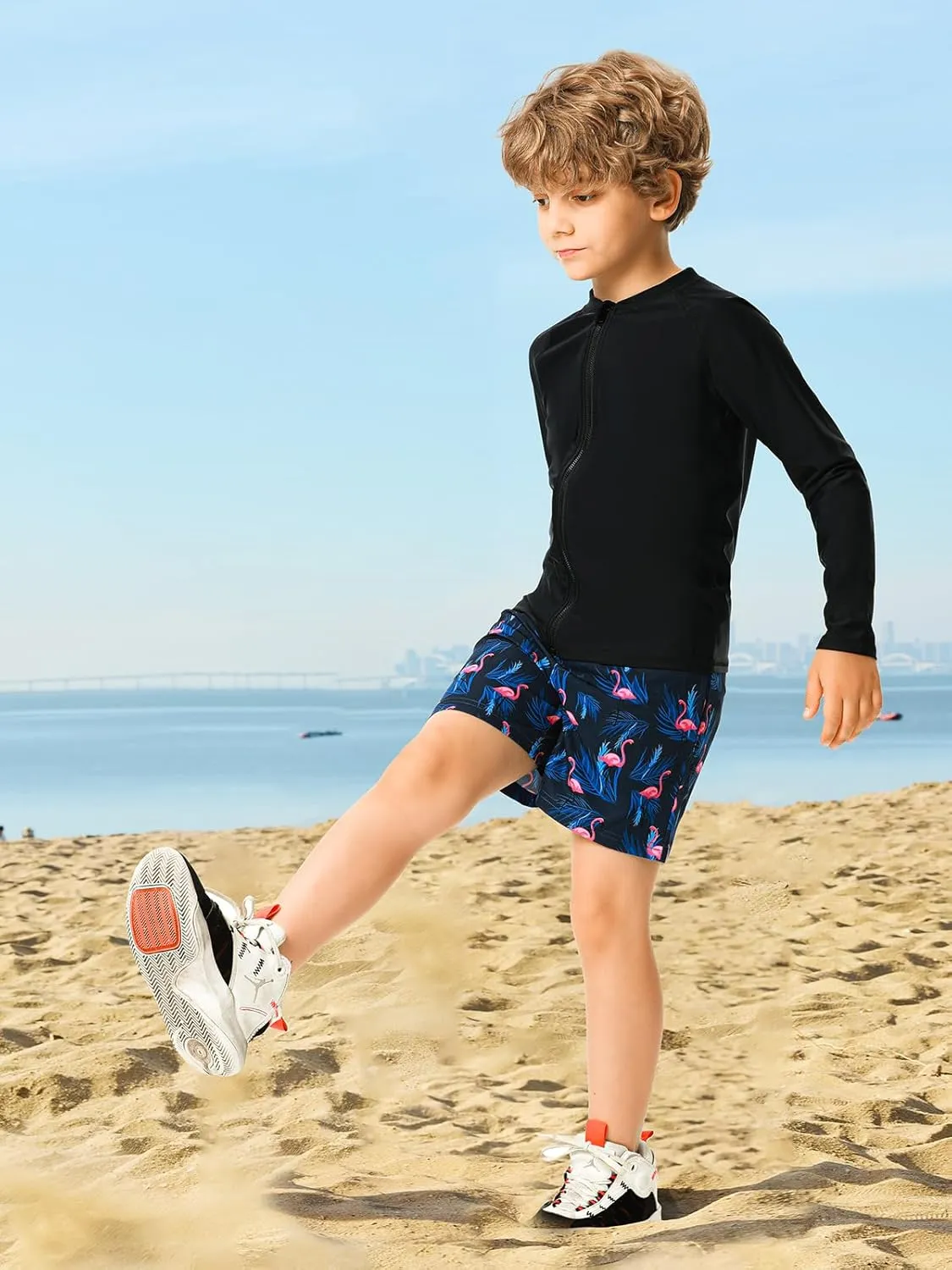 HODOSPORTS Boys UPF 50  Rash Guard Swim Shirts with Zipper Long Sleeve Quick Dry UV Protection Sun T-Shirts
