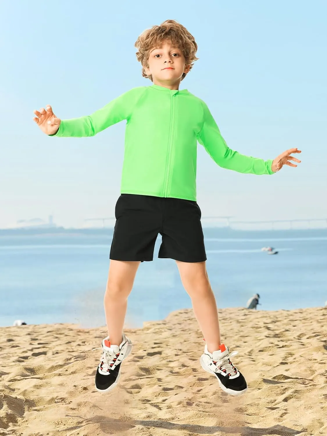 HODOSPORTS Boys UPF 50  Rash Guard Swim Shirts with Zipper Long Sleeve Quick Dry UV Protection Sun T-Shirts