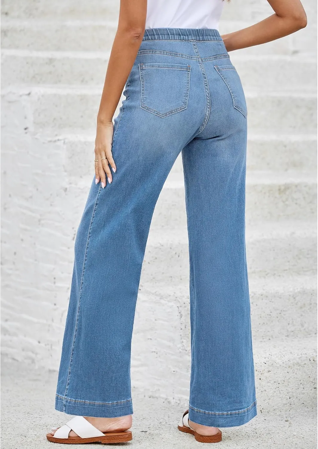 LookbookStore Wide Leg Jeans for Women Trendy High Waisted Trousers Stretchy Baggy Denim Pants