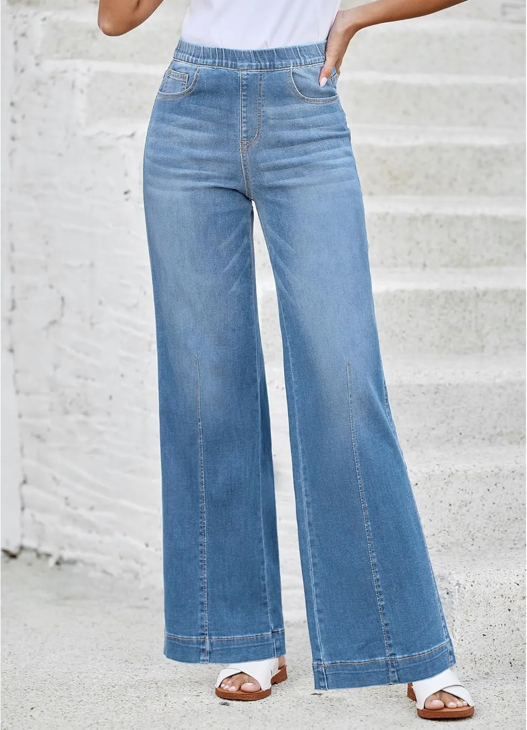 LookbookStore Wide Leg Jeans for Women Trendy High Waisted Trousers Stretchy Baggy Denim Pants