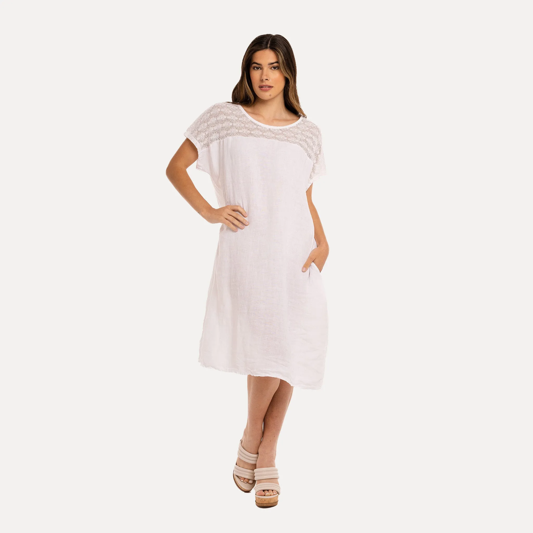 M Made in Italy  Women's Woven and Knitted Short Sleeve Dress