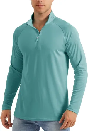 MAGCOMSEN Men's Long Sleeve Sun Shirts UPF 50  Tees 1/4 Zip Up Fishing Running Rash Guard T-Shirts Outdoor Shirt