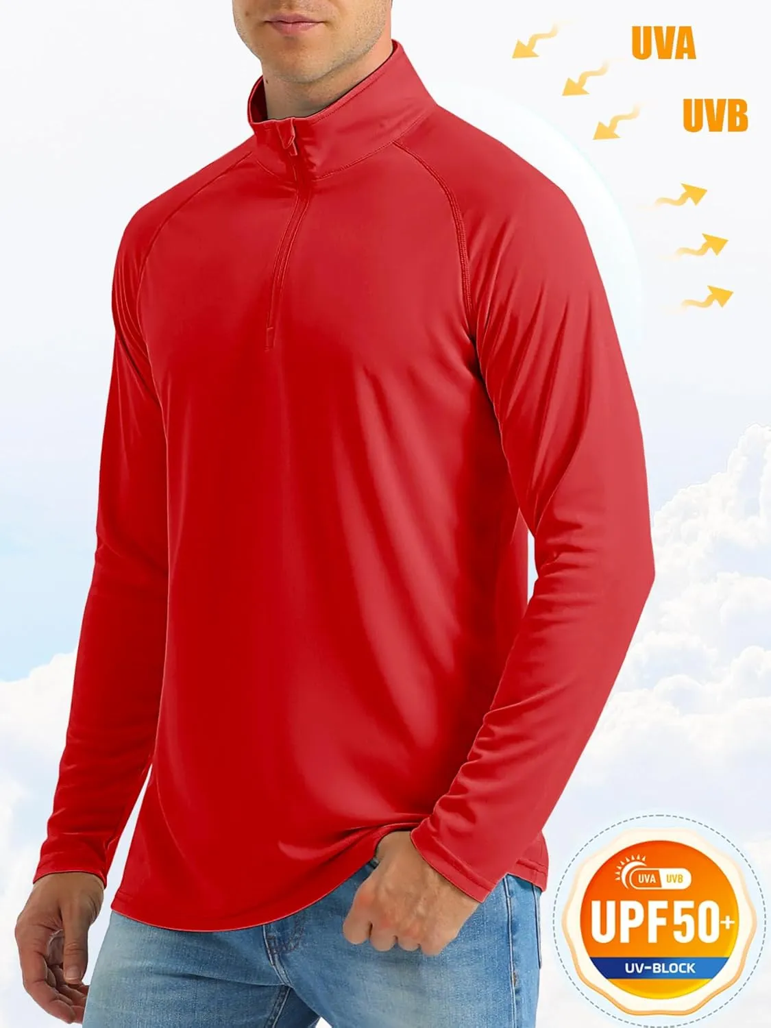MAGCOMSEN Men's Long Sleeve Sun Shirts UPF 50  Tees 1/4 Zip Up Fishing Running Rash Guard T-Shirts Outdoor Shirt