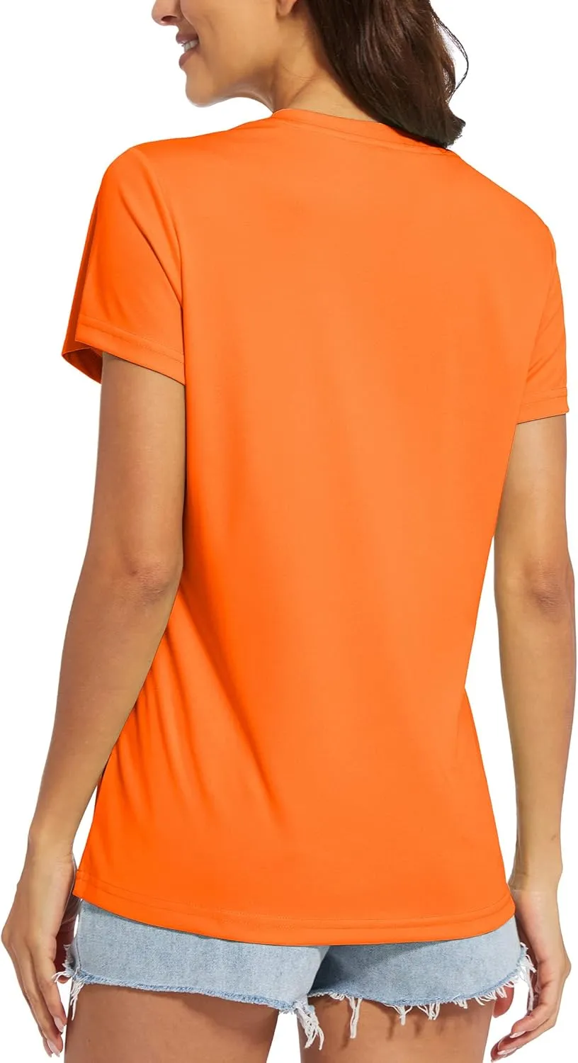 MAGCOMSEN Women's T Shirts V-Neck Short Sleeve UPF 50  Sun Protection Performance Quick Dry Athletic Shirts Tee Tops