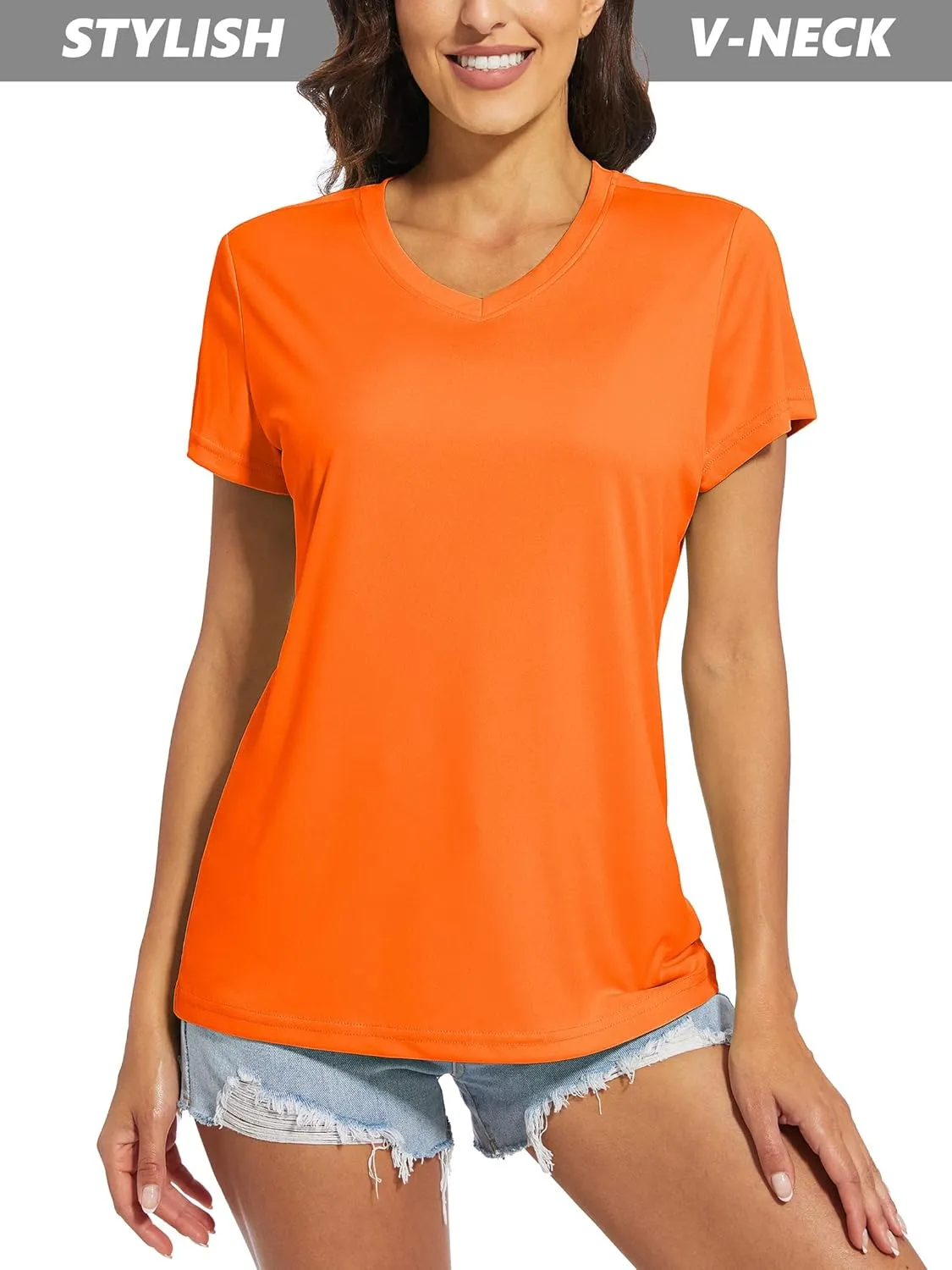 MAGCOMSEN Women's T Shirts V-Neck Short Sleeve UPF 50  Sun Protection Performance Quick Dry Athletic Shirts Tee Tops