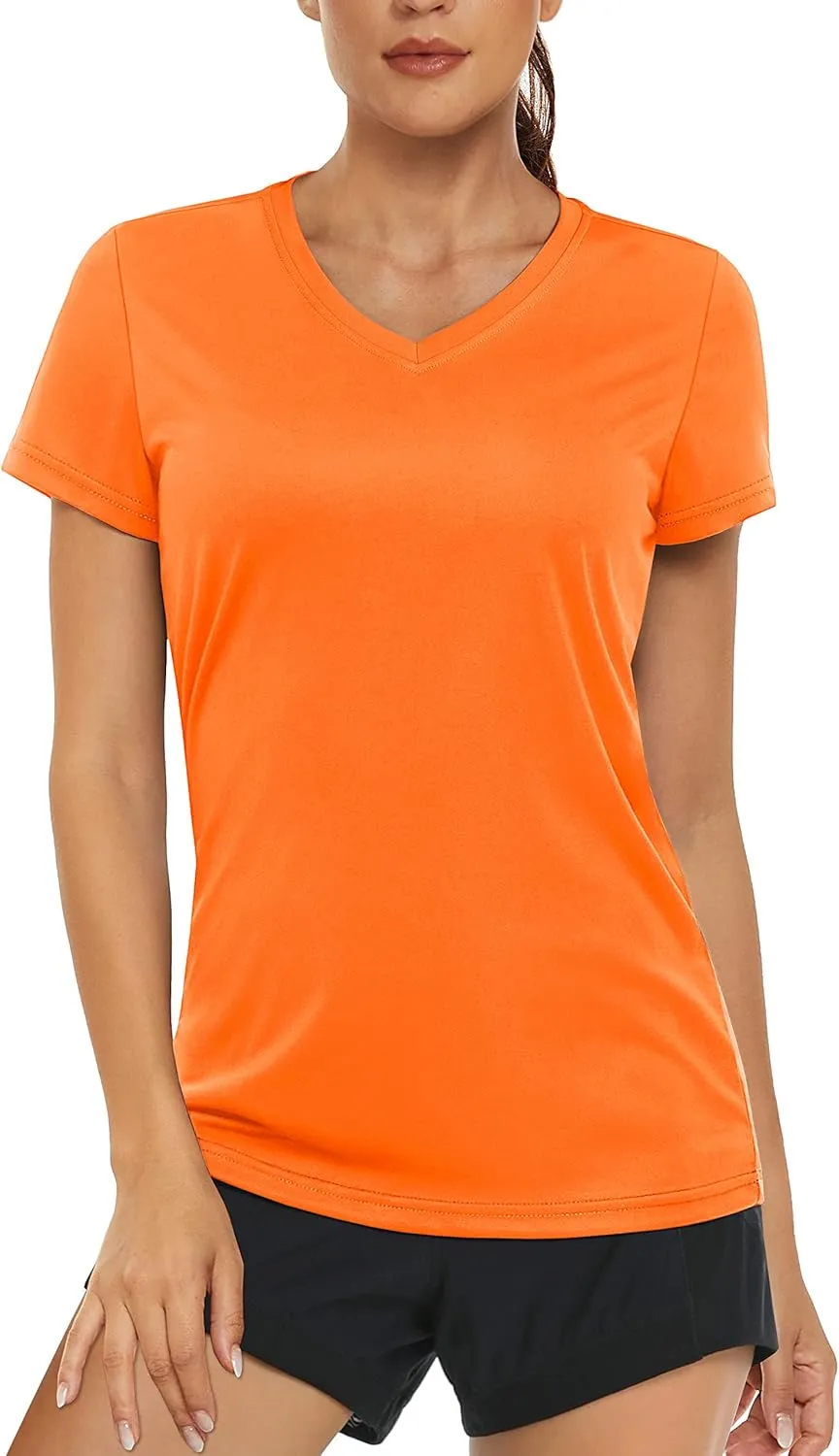 MAGCOMSEN Women's T Shirts V-Neck Short Sleeve UPF 50  Sun Protection Performance Quick Dry Athletic Shirts Tee Tops