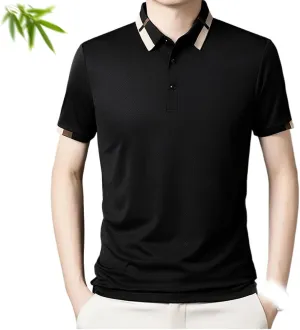 Men's Stretch Ice Silk Short Sleeve Lapel T-Shirt,Summer Quick Dry Lapel Short Sleeve Button Polo T Shirts for Men