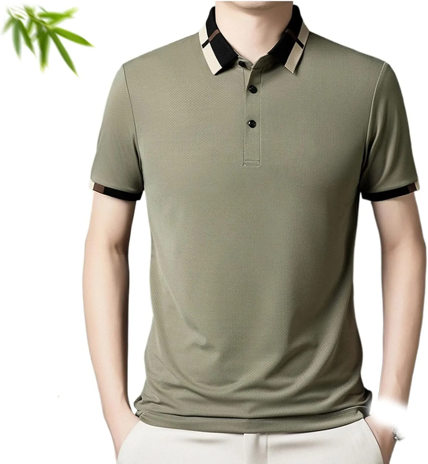 Men's Stretch Ice Silk Short Sleeve Lapel T-Shirt,Summer Quick Dry Lapel Short Sleeve Button Polo T Shirts for Men