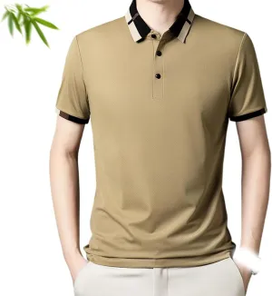 Men's Stretch Ice Silk Short Sleeve Lapel T-Shirt,Summer Quick Dry Lapel Short Sleeve Button Polo T Shirts for Men